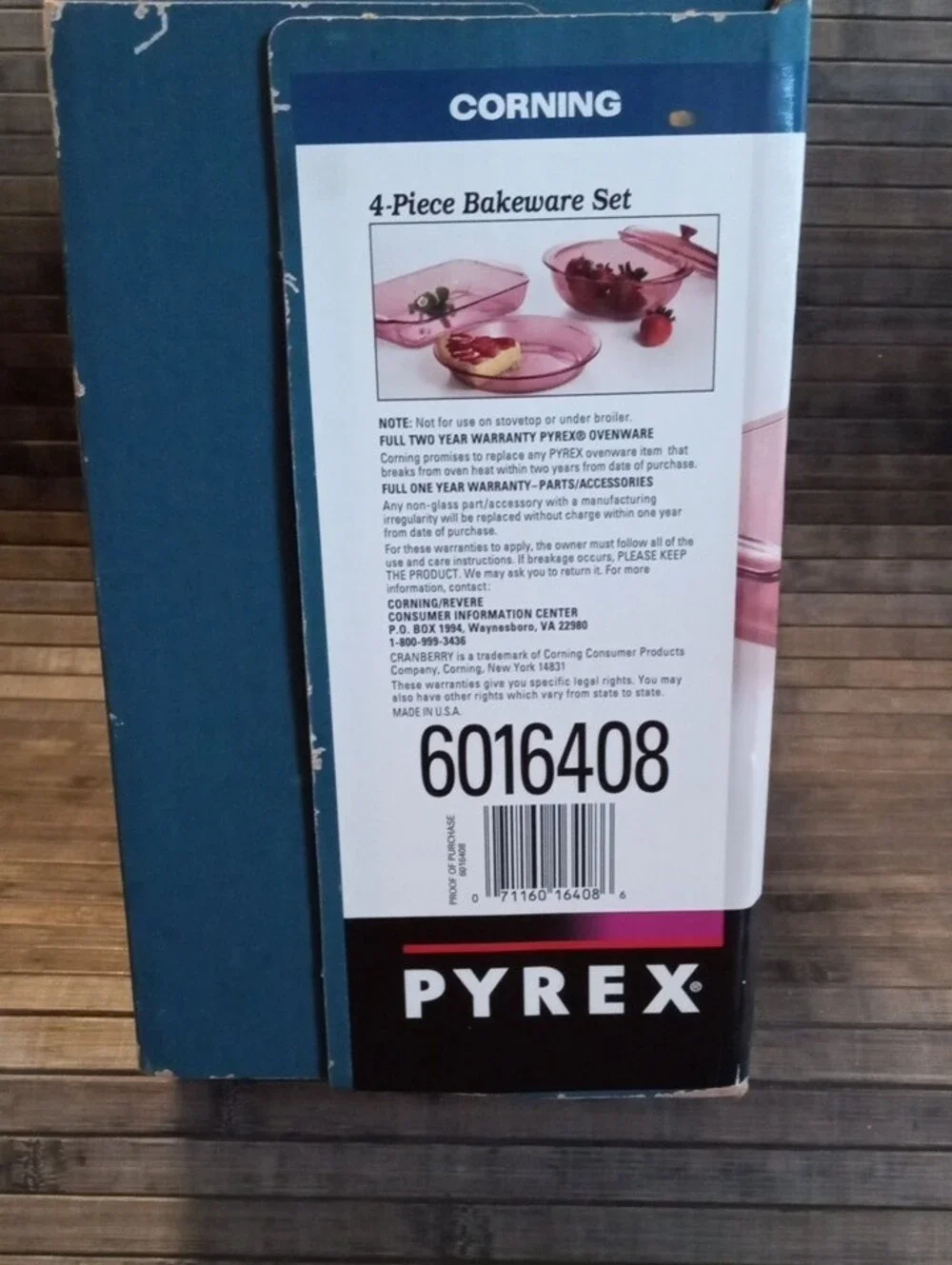 Vintage Pyrex Cranberry Pink Glass 4-Piece Bakeware Set NIB